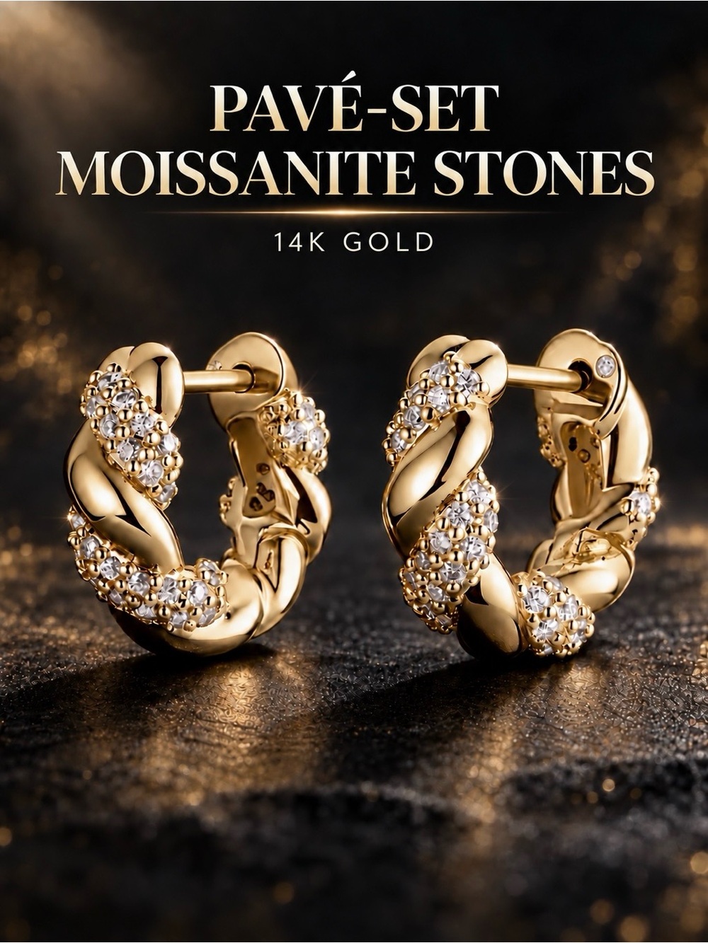 Moissanite & 14K Gold Twisted Hoop Earrings